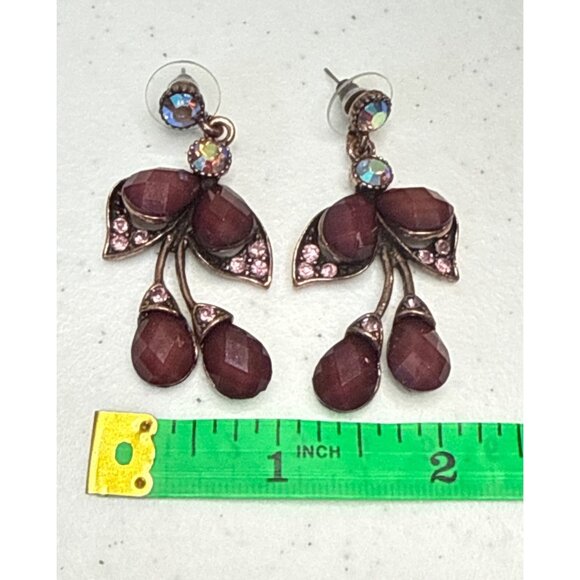 Vintage red‎ purple crystals dangle pierced earrings OS - Picture 8 of 8